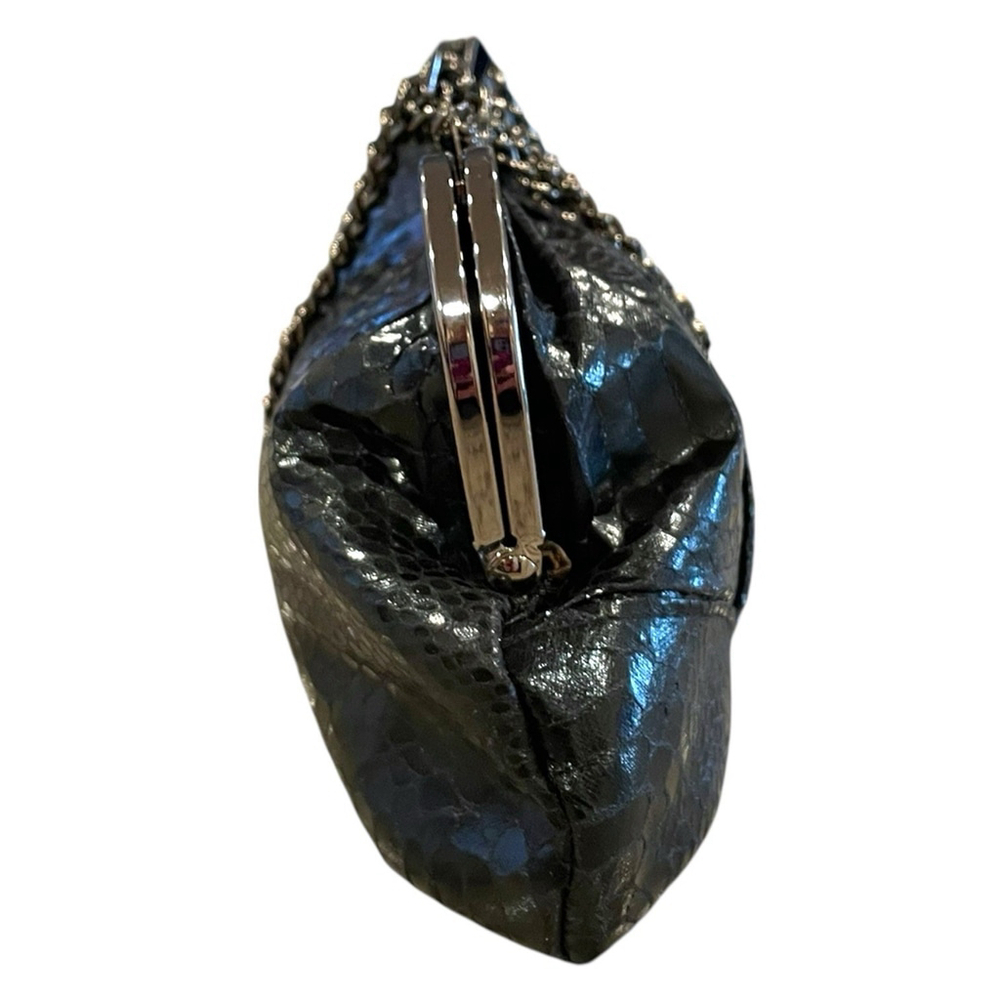 Jessica McClintock Faux Snakeskin Bag Kiss Clasp Gunmetal Chain Strap Black - Picture 8 of 13